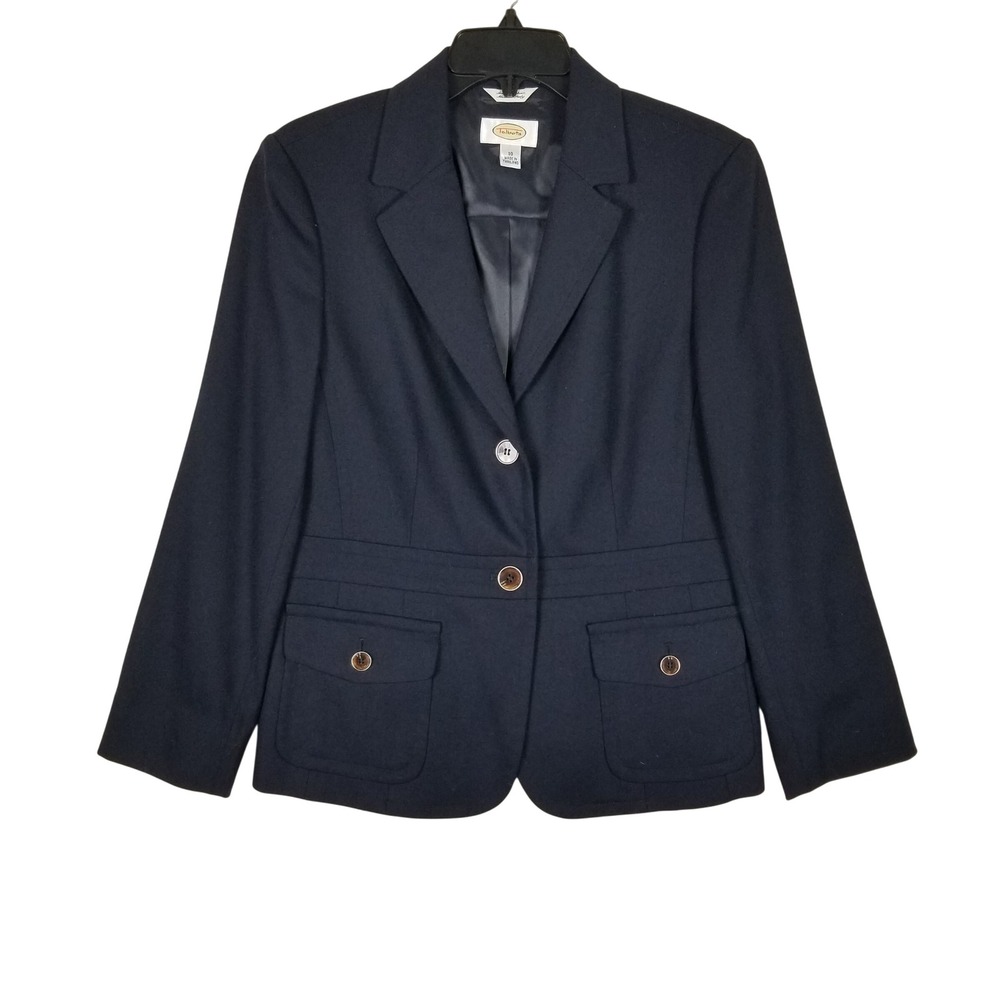 Talbots Blazer Women 10 Navy‎ Blue Wool Blend Italian Fabric Two Button  Pocket